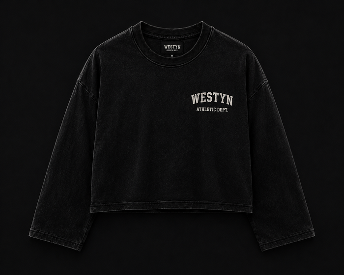 WESTYN VARSITY Cropped Long Sleeve - Vintage Black