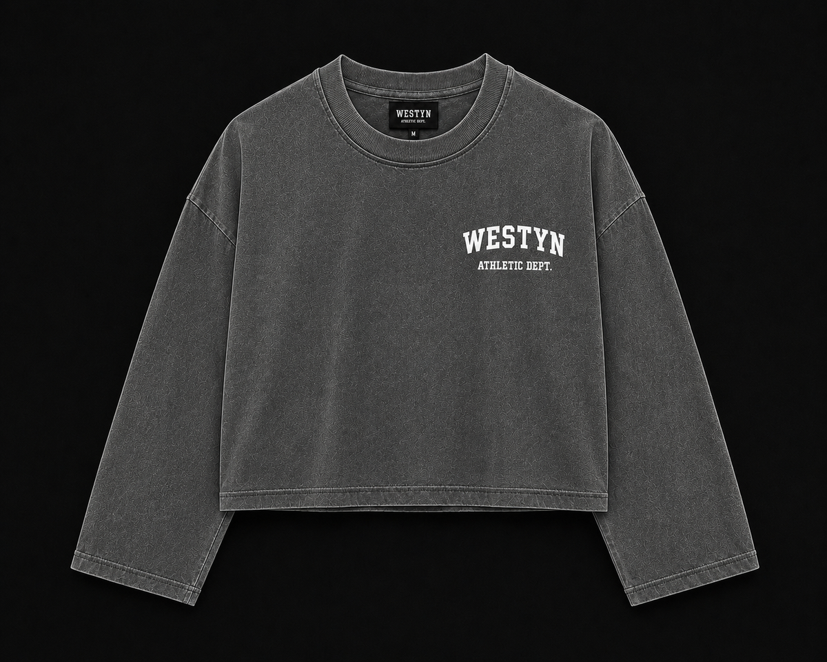 WESTYN VARSITY Cropped Long Sleeve - Washed Grey