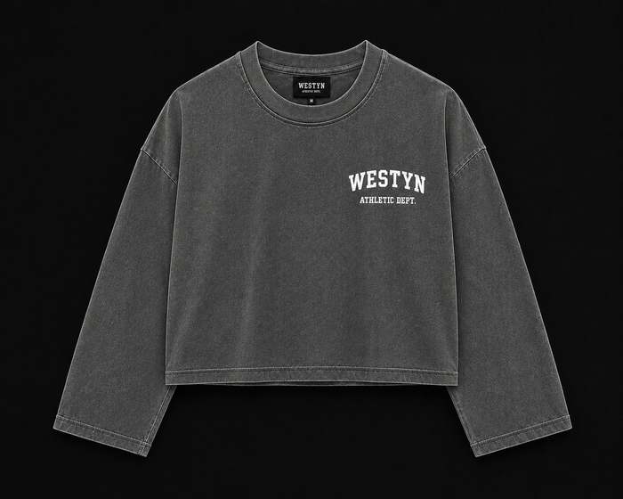 WESTYN VARSITY Cropped Long Sleeve - Washed Grey