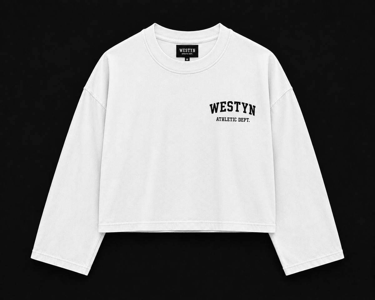 WESTYN VARSITY Cropped Long Sleeve - White