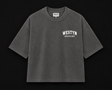 WESTYN VARSITY Cropped T-Shirt - Washed Grey