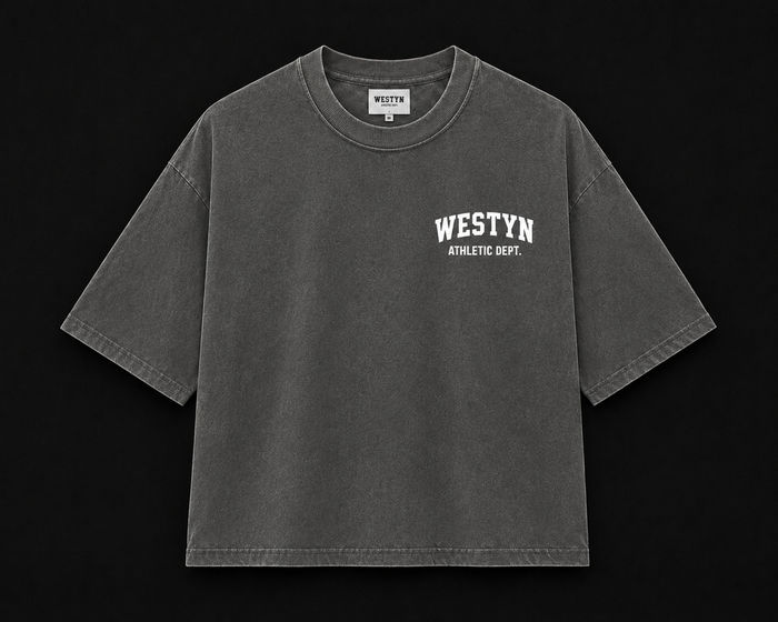 WESTYN VARSITY Cropped T-Shirt - Washed Grey