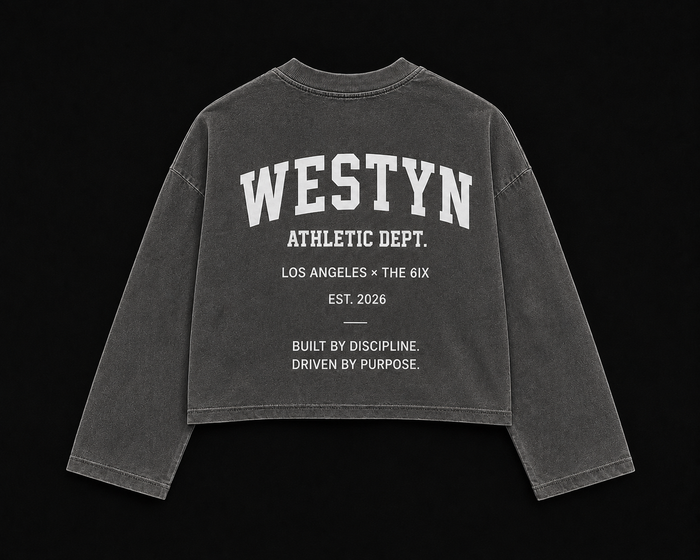 WESTYN VARSITY Cropped Long Sleeve - Washed Grey